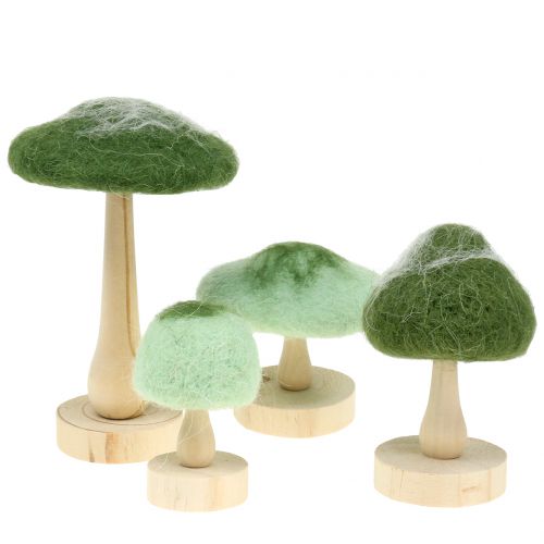 Floristik24 Fungo decorativo in legno / feltro verde 8 cm - 15 cm 4 pezzi