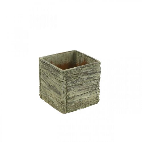 Floristik24 Vaso da fiori quadrato 12x12cm cubo di cemento aspetto legno