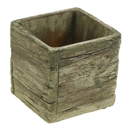 Floristik24 Portavasi quadrato 9,5x9,5 cm fioriera in cemento effetto legno