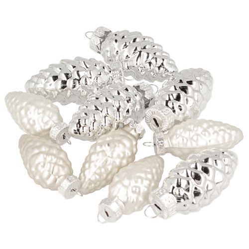 Prodotto Coni mix in vetro argento 5cm 14 pezzi