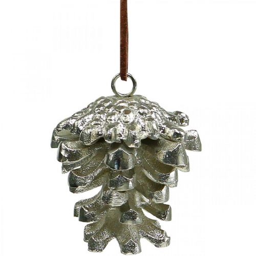 Prodotto Coni decorativi a forma di pigna da appendere in argento H6cm