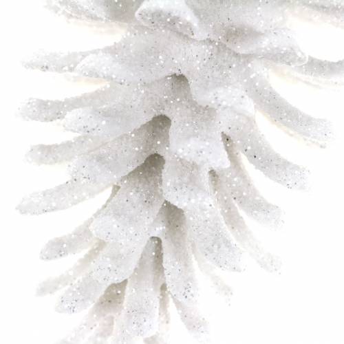 Prodotto Ornamenti per alberi di Natale coni glitter bianchi 9 cm x 4,5 cm 6 pezzi