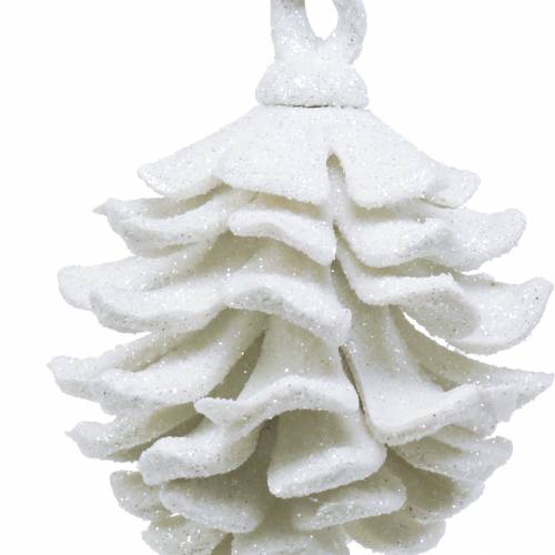 Prodotto Coni addobbi per albero di Natale bianco glitter 9cm 6pz