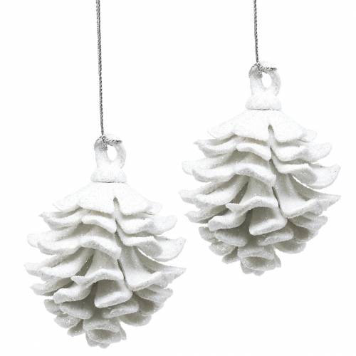 Floristik24 Coni addobbi per albero di Natale bianco glitter 9cm 6pz