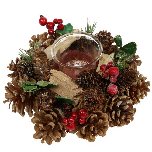 Floristik24 Composizione candela con coni natura 19cm
