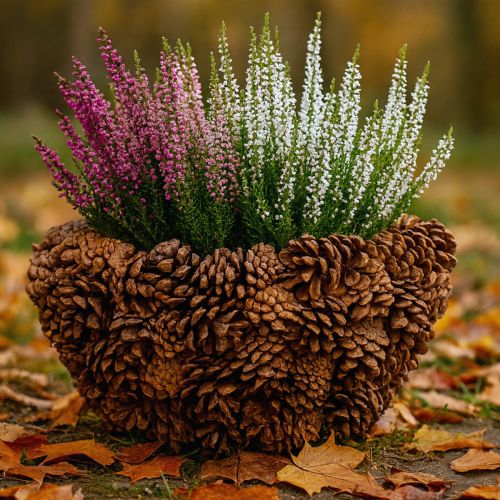 Prodotto Cesto porta piante conico con pigne naturali Ø33cm H17cm