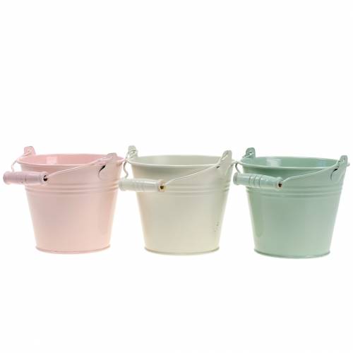 Assortimento di secchi in zinco colori pastello Ø12cm H10cm 8 pezzi