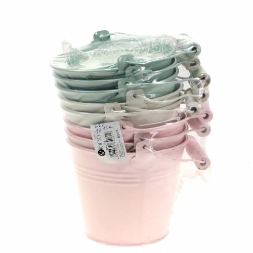 Floristik24 Assortimento di secchi in zinco colori pastello Ø14cm H12cm 6 pezzi