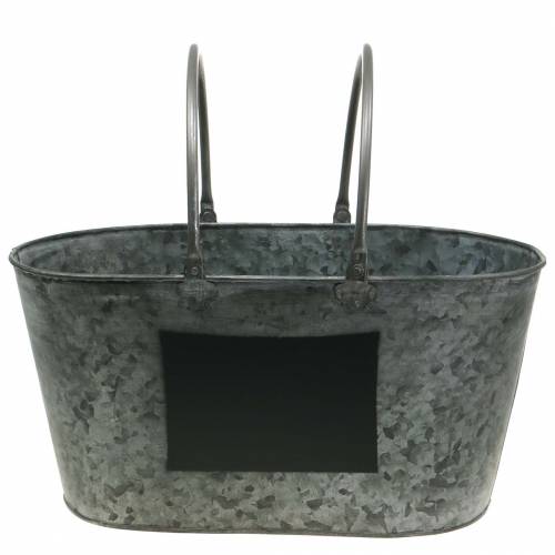 Floristik24 Fioriera a vasca in zinco con manici Ovale Grigio H20cm