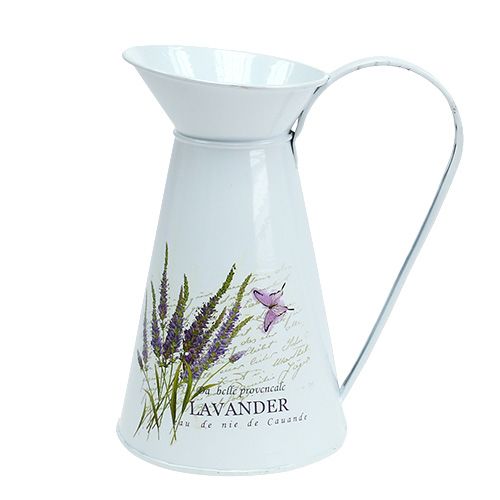 Floristik24 Brocca in zinco con motivo lavanda bianco H 22 cm 1pz