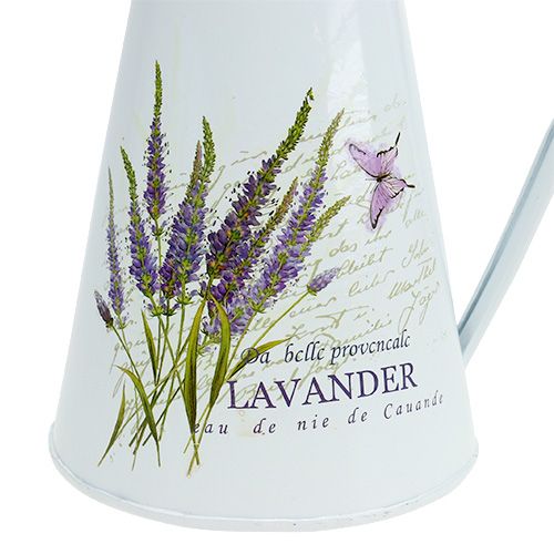 Floristik24 Brocca in zinco con motivo lavanda bianco H 22 cm 1pz