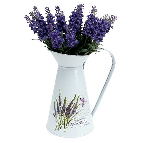 Floristik24 Brocca in zinco con motivo lavanda bianco H 22 cm 1pz