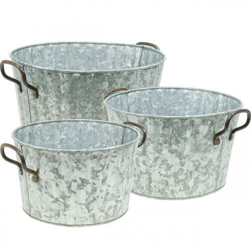 Set di 3 fioriere decorative in metallo zinco Ø26,5/30,5/34,5 cm