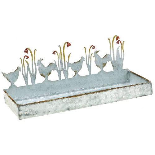 Floristik24 Vassoio in zinco prato primavera e gallo 30 cm