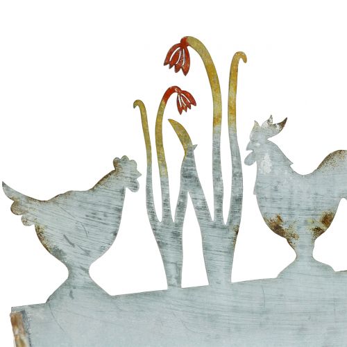 Floristik24 Vassoio in zinco prato primavera e gallo 30 cm