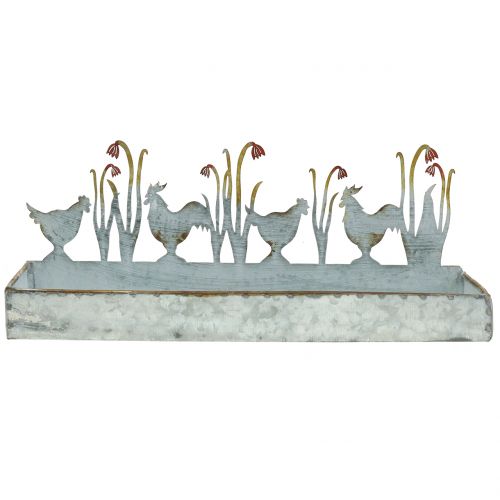 Floristik24 Vassoio in zinco prato primavera e gallo 30 cm