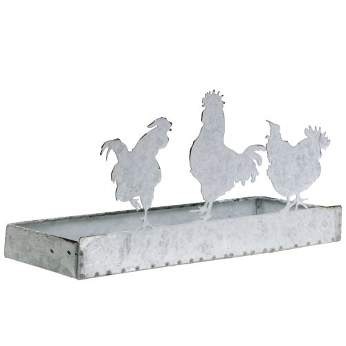 Vassoio di zinco con polli 30cmx12cm A15,5cm