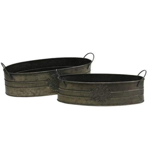 Floristik24 Ciotola decorativa in zinco ovale antico 33,5 cm / 29,5 cm 2 pezzi