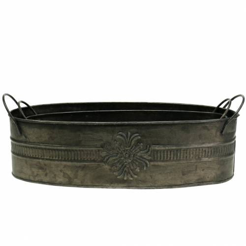 Floristik24 Ciotola decorativa in zinco ovale antico 33,5 cm / 29,5 cm 2 pezzi