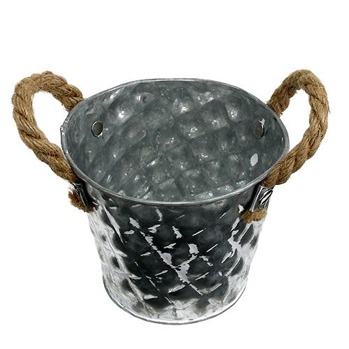 Floristik24 vaso di zinco con manici in corda Ø12cm H10cm