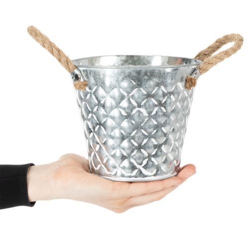 Pentola in zinco con manici in corda Ø14,5cm H13cm | Floristik24.it