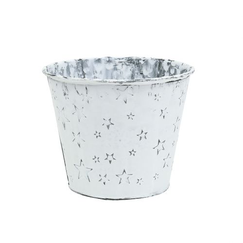 Floristik24 vaso di zinco con stelle Ø9cm H8cm Bianco lavato 6 pezzi