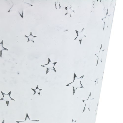 Prodotto vaso di zinco con stelle Ø9cm H8cm Bianco lavato 6 pezzi