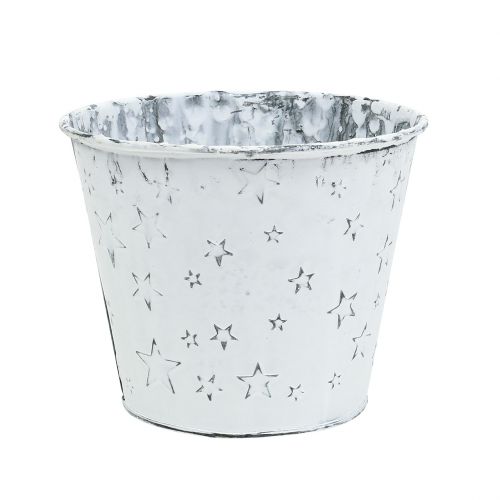 Floristik24 Vaso in zinco con stelle Ø12cm H10cm bianco lavato 6pz
