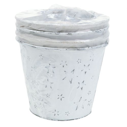 Floristik24 Vaso in zinco con stelle Ø14cm H12cm lavato bianco 4 pezzi