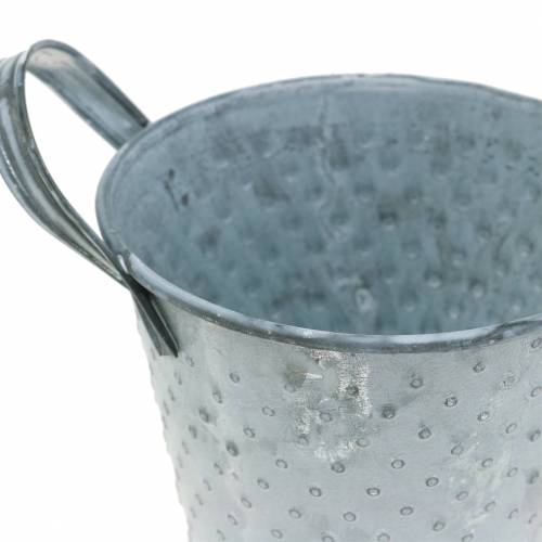 Floristik24 Pentola in zinco con manici grigi punteggiati Ø12cm H10cm