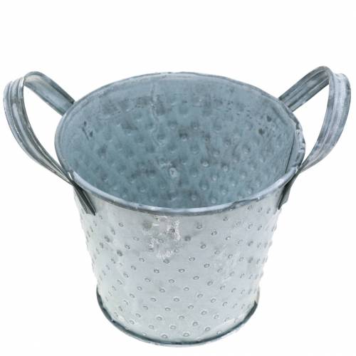 Floristik24 Pentola in zinco con manici grigi punteggiati Ø12cm H10cm
