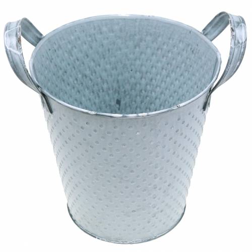 Floristik24 Pentola in Zinco con Manici Grigio Maculato Ø14cm H13cm
