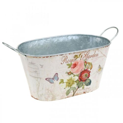 Floristik24 Vaso in zinco, vaso in metallo con manici, fioriera peonie L21cm H11cm