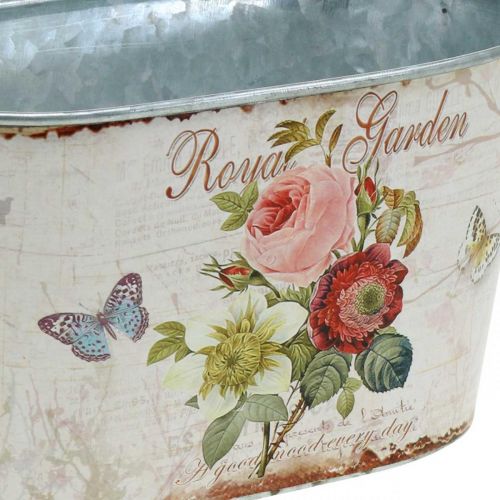 Floristik24 Fioriera vintage, vaso in metallo con manici, fioriera con rose L18cm H10.5cm