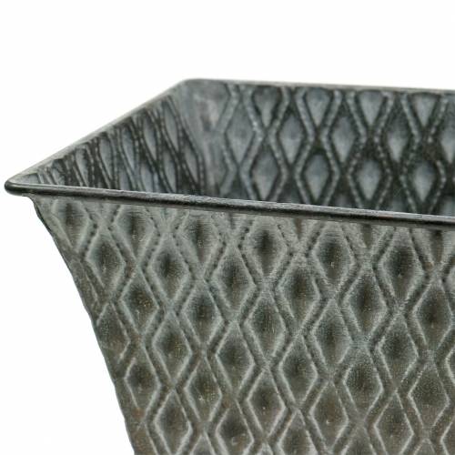 Floristik24 Recipiente in zinco con motivo a rombi quadrato antico 35,5 cm x 14,5 cm / 32,5 cm x 11,5 cm 2 pezzi