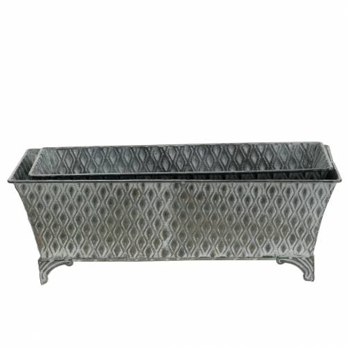 Floristik24 Recipiente in zinco con motivo a rombi quadrato antico 35,5 cm x 14,5 cm / 32,5 cm x 11,5 cm 2 pezzi