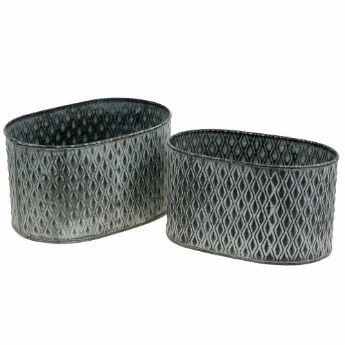 Vaso in zinco con motivo a rombi ovale 23 cm x 15 cm / 21,5 cm x 14 cm 2 pezzi