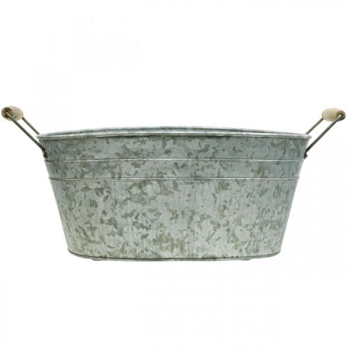 Floristik24 Vaso in zinco Vaso per fiori in metallo manico in legno L57,5 cm L31,5 cm