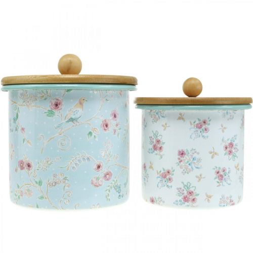 Prodotto Scatola smaltata con coperchio motivo floreale in legno H10/12cm set di 2
