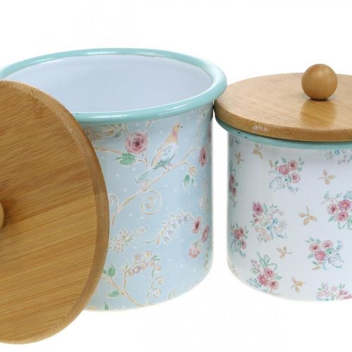 Prodotto Scatola smaltata con coperchio motivo floreale in legno H10/12cm set di 2