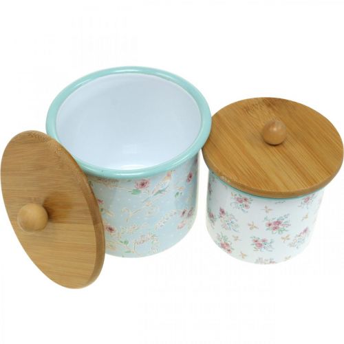 Prodotto Scatola smaltata con coperchio motivo floreale in legno H10/12cm set di 2