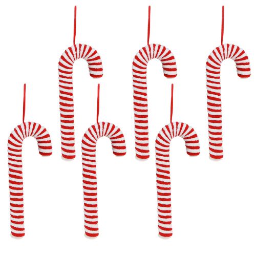 Prodotto Decorazione bastoncini di zucchero Natale in pile bianco rosso H22cm 6 pz