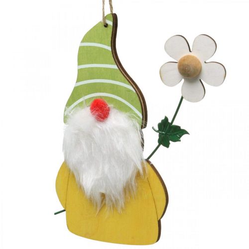 Prodotto Gnomo decorativo primaverile da appendere nano in legno con fiore H17cm 6 pz