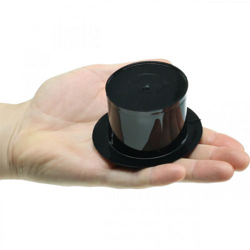 Floristik24 Cilindro decorativo, decorazione di Capodanno, cappello per piantare, fioriera Capodanno Nero H5cm L12cm 20 pezzi