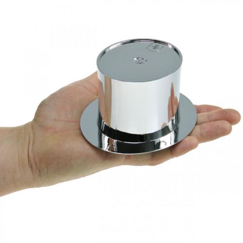 Floristik24 Cilindro per piantare, Capodanno, cappello decorativo, decorazione di Capodanno argento H6.5cm L12cm 9 pezzi