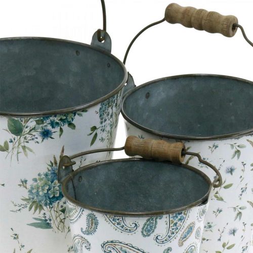 Floristik24 Decorazione primaverile, secchio in metallo, motivo floreale secchio per piante, decorazione in metallo H15/11/9,5cm set di 3