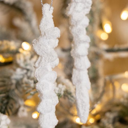 Prodotto Decorazione a forma di ghiacciolo, decorazione per albero di Natale innevato, 14 cm, 4 pezzi