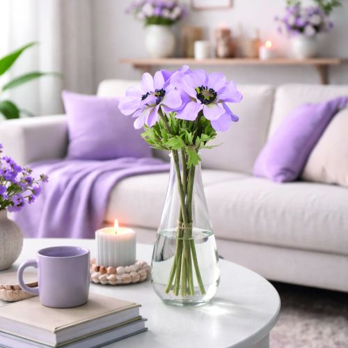 Prodotto Fiori di anemone artificiali color lilla, lunghi 34 cm, 4 pezzi