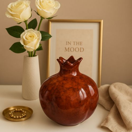 Prodotto Vaso decorativo melograno in ceramica rosso marrone Ø10,5cm H12cm