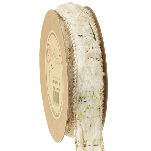 Floristik24 Nastro con pelliccia nastro decorativo crema oro pelliccia sintetica 25mm 15m